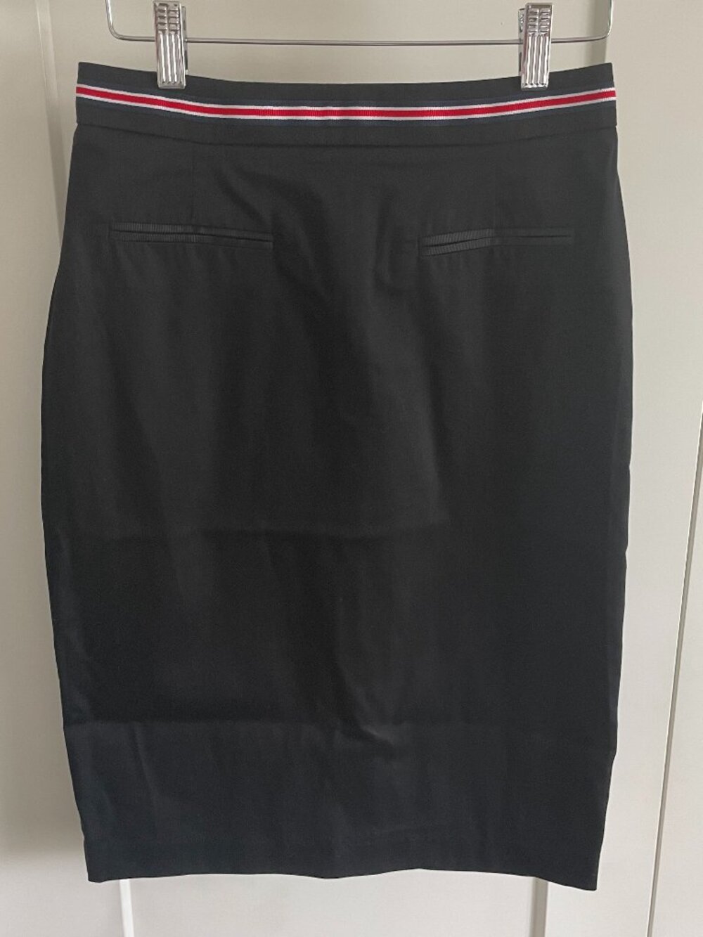 NAF NAF Le Grand Mechant Look Cotton Pencil Skirt Black w Stripe Trim Sz 34